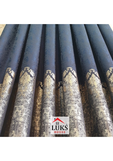 Lüks Lacivert Fon Pano Perde Sık Pile Tek Kanat-modern House 215 Lacivert