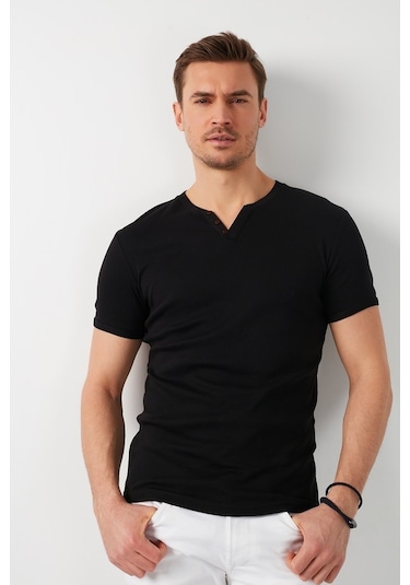 Buratti Pamuklu V Yaka Slim Fit Erkek T Shirt 5902122 Siyah