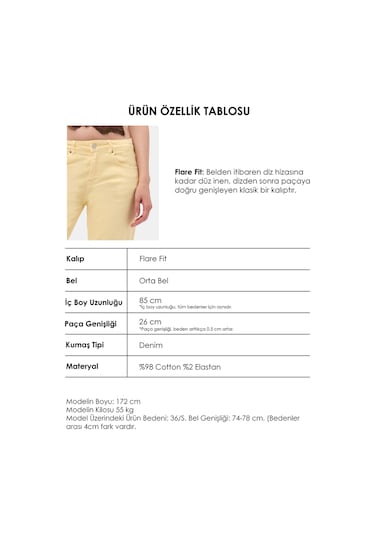 Itsbasic Kadın Light Sarı 6s6-108 Mid Rise Flare Fit Denim Jean