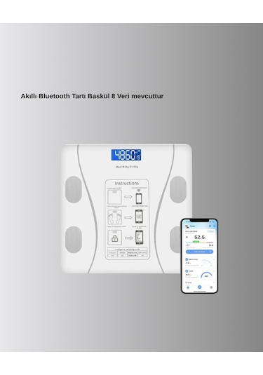 Bluetooth Akıllı Tartı - 8 Fonksiyonlu Dijital Baskül, 180 Kg Kapasiteli