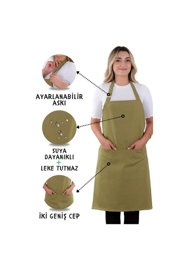 4 Adet Simple Ayarlanabilir Askılı Mutfak Önlüğü Fıstık Yeşili