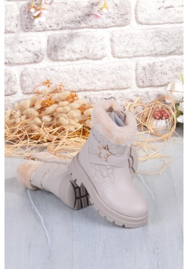 Fort Cool Evla Anatomik Sıcak Astar Kaymaz Taban Kız Çocuk Bot Bej