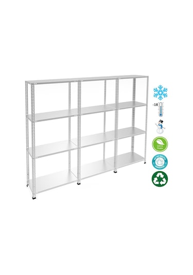 4 Katlı 3'lü Bitişik Paslanmaz Krom Raf - Inox Soğuk Oda Rafı, Buzhane Rafı 59x93 Cm-1.00 Mm-150 Cm Gri