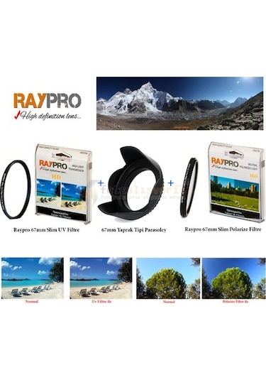 Raypro 67Mm Uv Filtre + Polarize Filtre + Parasoley Seti Canon