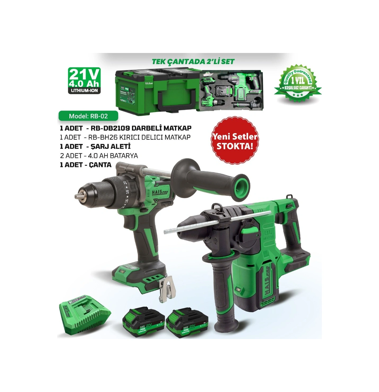 Haispro RB-02 2x4AH Çift Akülü 2'li Set