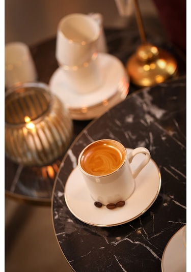 Hayal 12 Parça 6 Kişilik Altın Yaldız Porselen Kahve Takımı