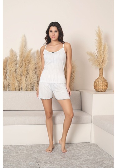 Kadın Tıny Polka Dot Pattern İp Askılı Takım Beyaz