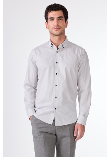 Siyah Kare Desen Regular Fit Uzun Kol Erkek Gömlek Siyah