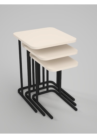 Zigon Sehpa Metal Ayak 3'lü Koltuk Yan Sehpa Zino Krem Bej