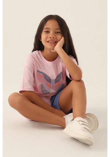 Rolypoly Colour Butterfly Toz Pembe Kız Çocuk Şort Takım 5274-43137 Pembe