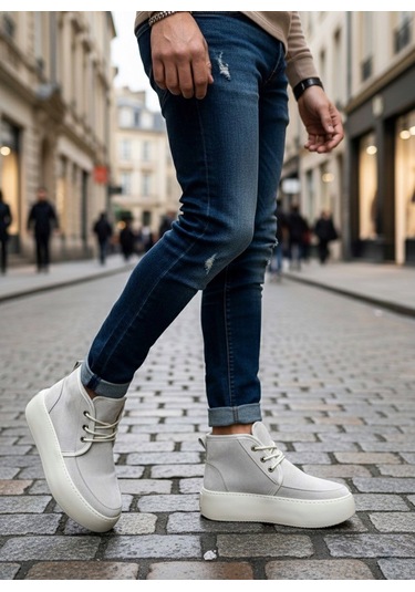 Ba0550 İçi Kürklü Bağcıklı Krem Erkek Tarz Spor Bot Krem