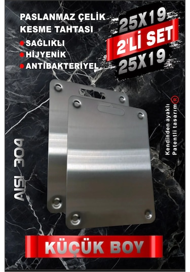 2 Adet Küçük Boy-paslanmaz Çelik Kesme Tahtası- Aayaklı-304
