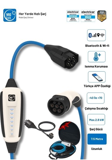 Çantalı Başlangıç Set 32a 22kw 7.5 Metre Ac Mobil Elektrikli Araç Şarj Istasyonu Ev Prizli Wallbox 11 Kw