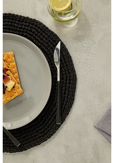 Ocean Home Textile 2 Adet Rafya Sofra Sunum Tabak Altlığı Supla Amerikan Servisi 36 x 36 CM Siyah