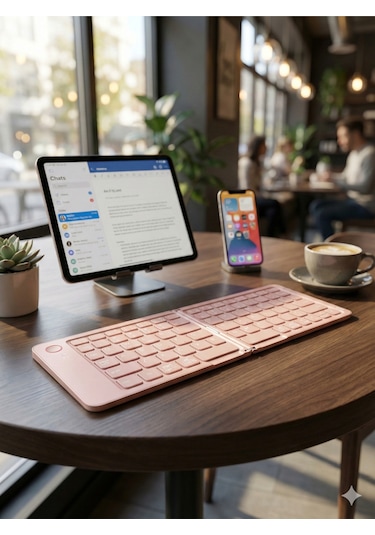 Katlanabilir Mini Bluetooth Klavye - Taşınabilir Pembe Kablosuz Tablet Ve Telefon Klavyesi