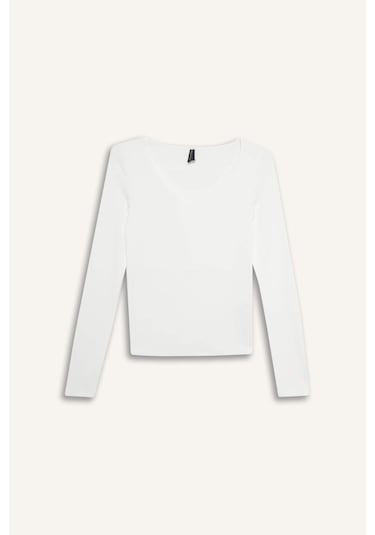 Defacto Slim Fit Dar Kesim Basic Düz Modal Uzun Kollu Tişört F7153ax25auer105 Ekru