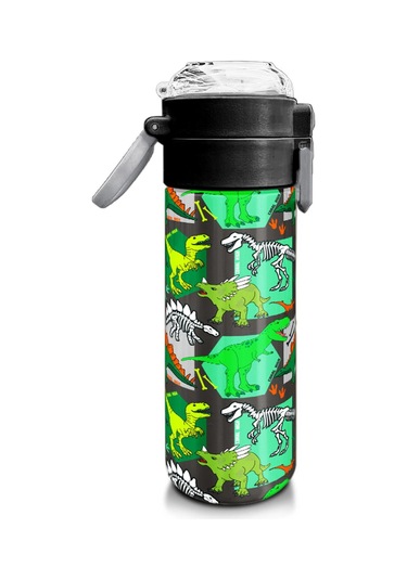 Coral High Kids Gri Yeşil Dinozor Desenli Pipetli Ve Direkt İçim Çelik Termos 500 Ml 31976 Gri - Yeşil