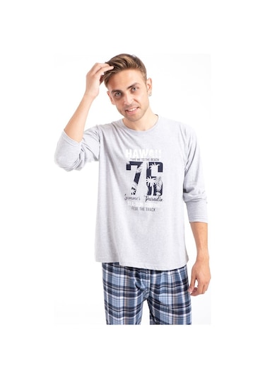 Tampap Erkek Baskılı Pijama Takımı Uzun Kollu 2170 Gri (520085268) Gri