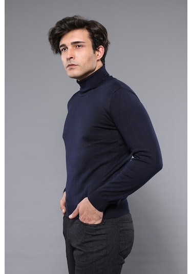 Balıkçı Yaka Lacivert Triko Kazak Wessi 001