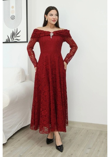Aşkın Büyüsü Dantel Abiye Elbise 6055-bordo Bordo