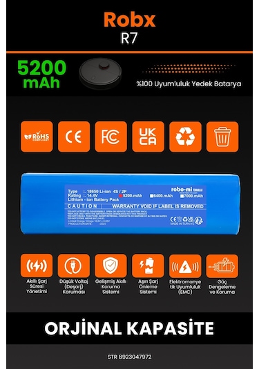 Robx R7 Robot Süpürge Uyumlu 5200 Mah Batarya