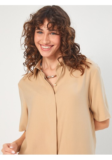 Faik Sönmez Kadın Gizli Patlı Yarım Kol Modallı Gömlek U68266 Antrasit