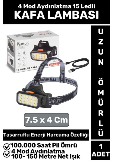 Profesyonel Kamp Avcı Balıkçı Deprem Güçlü Işık 6 Mod Aydınlatma Şarjlı 15 Led'li Kafa Lambası Çok Renkli