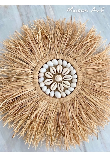 3'lü Set Rafya Deniz Kabuklu Model & Siyah Rattan Çubuk Deniz Kabuklu & Rafya Ay M091