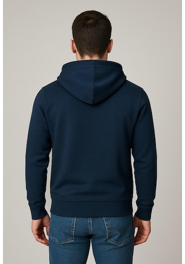 Axxel Erkek Lacivert 2 İplik Fermuarlı Kapüşonlu Sweatshirt-w1084 Lacivert