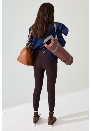 Jerf Holly Petek Desenli Yüksek Bel Tayt Acı Kahverengi 001