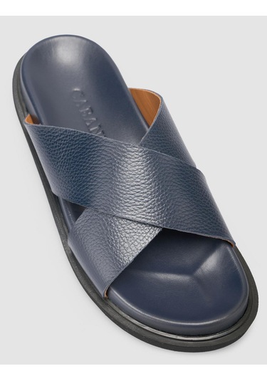 %100 Hakiki Deri Lacivert Erkek Terlik Lacivert