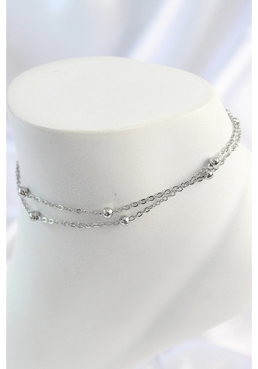 316l Çelik Gümüş Renk 2'li Topçuk Detay Zincir Model Kadın Halhal Çok Renkli