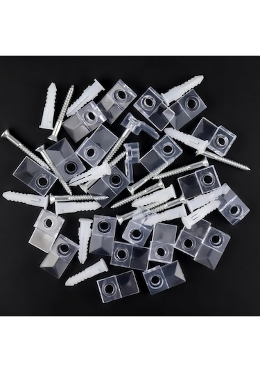 Xindoker 32 Adet Şeffaf Plastik Ayna Tutucu - Duvar Montajlı Ayna Desteği Klembi, Cam Ve Çerçeve Sabitleme Aksesuarı Şeffaf