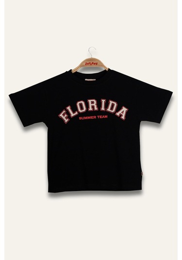 Erkek Çocuk Florida Baskılı T-shirt - Siyah SIYAH