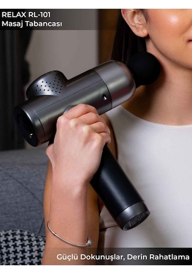 Profesyonel Şarjlı 5 Başlıklı Masaj Tabancası Vurmalı Titreşim Spor Aleti Gri