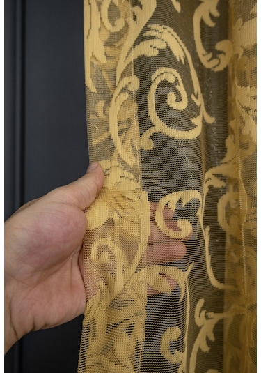 Taç Şal Desen Tül Perde - Hardal