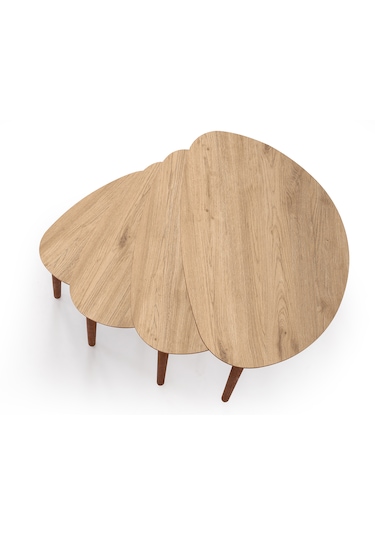 Nora 4lü Dörtlü Mdf Ahşap Zigon Sehpa - Meşe