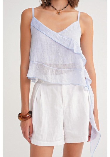 4736 Kadın Fırfırlı Askılı Bluz Bebe Mavi Bebe Mavi