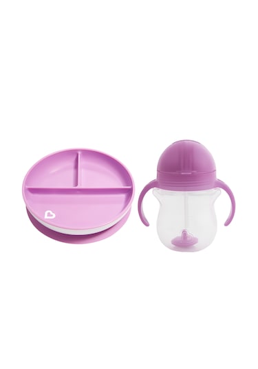 Munchkin Sabit Vakumlu Beslenme Tabağı &tıklama Uçlu Alıştırma Ba Mor