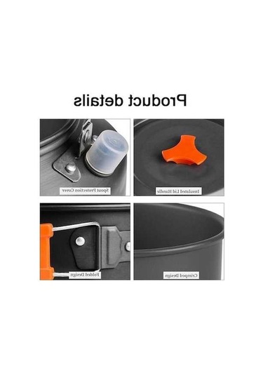 Ulzyvf Yürüyüşü Turuncu Tencere Tava Seti, Seyahat Seti Piknik Kamp Turuncu