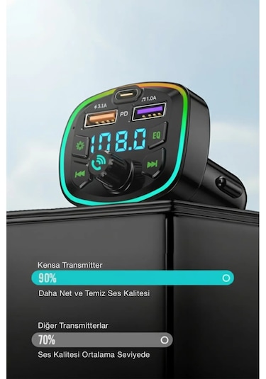 Bluetooth Araç Çakmaklık Fm Transmitter 48w Pd Hızlı Şarj Çift Mikrofon Araç Şarj Cihazı