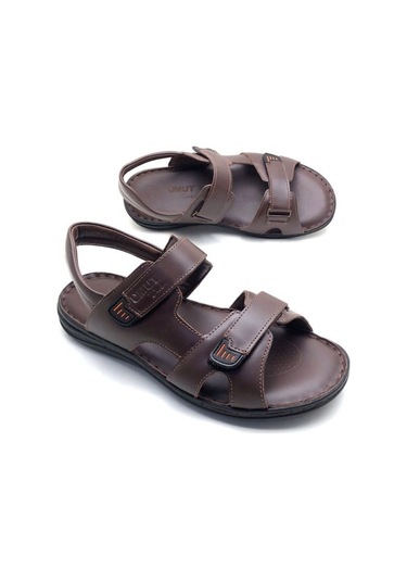 Derilax Büyük Numara Hakiki Deri Ortopedik Erkek Sandalet Kahve Kahverengi