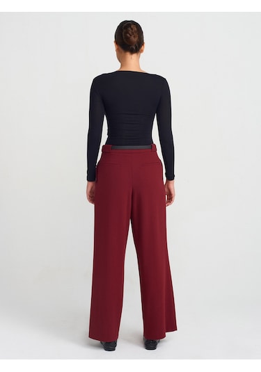Dilvin 71577 Kemerli Ve Pilili Pantolon Bordo