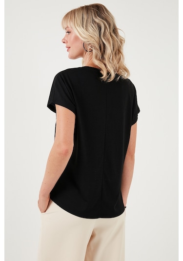 Lela Baskılı Bisiklet Yaka Regular Fit Bayan T Shirt 6671001 Siyah