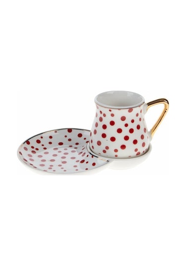Arow Kahve Fincan Takımı 12 Parça Porselen Dc.tr-3553 9649 Beyaz - Kırmızı