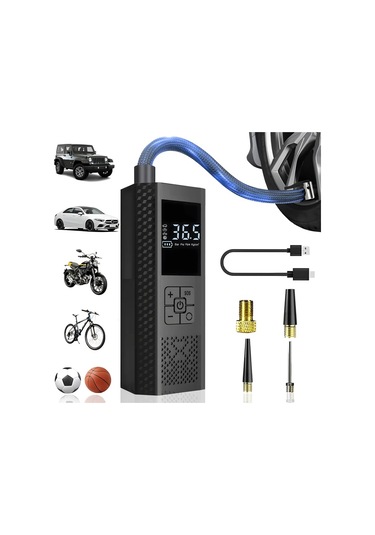 Xuweiwei Siyah Taşınabilir Lastik Şişirme Kompresörü 150 Psı Araba Motosiklet Bisiklet Lastik Pompası Led Işıklı Basınç Göstergeli