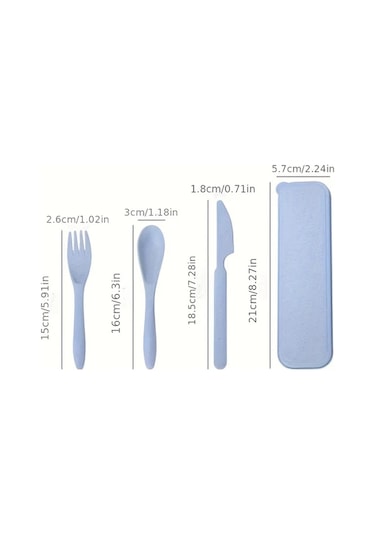 Honeybeeshop Mavi Çatal Kaşık Bıçak Seti 3ü 1 Arada Taşınabilir Kamp Ve Piknik Ürünleri Mavi