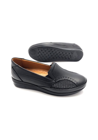 Derilax Hakiki Deri Tam Ortopedik Kadın Anne Ayakkabısı Siyah - Siyah