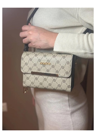 Armine Kadın Yeni Sezon Trend El Ve Omuz Askılı Cüzdan Çanta 381 Vizon Noktalı