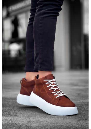 Le10 Bağcıklı Erkek Yüksek Taban Taba Cilt Spor Bot Taba